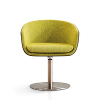 Fauteuil pivotant en forme de tonneau jaune citron, avec base ronde en acier inoxydable poli, fauteuil d'appoint de salon