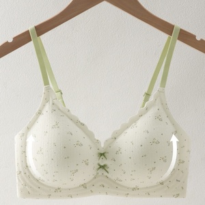 Soutien-gorge sans couture pour <span class=keywords><strong>femme</strong></span>, col <span class=keywords><strong>en</strong></span> <span class=keywords><strong>V</strong></span>, fin, sans armatures, anti-affaissement, bonnet triangle avec nœud, motif floral - Product Image 1