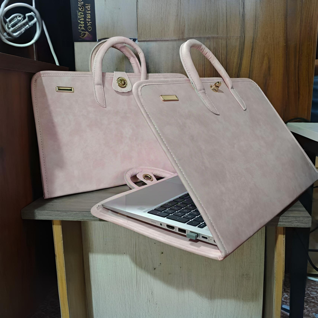 Slim Eco Friendly Laptop Sleeve Pink Biobased PU Vegan Leather Recycled Material 14-16 Inch for Women Girls Daily Necessities