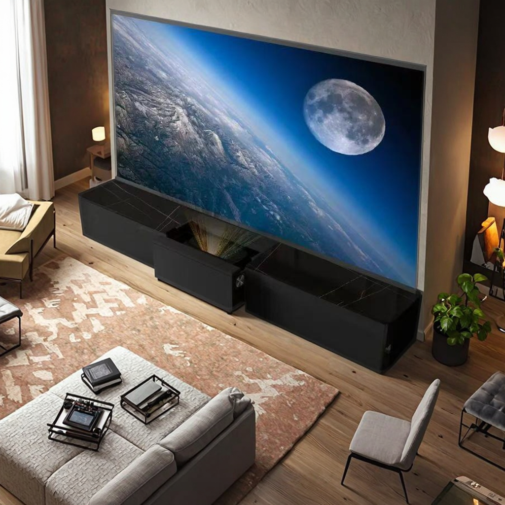 OEM Smart Laser <strong>TV</strong> Cabinet with 100 <strong>120</strong> <strong>Inch</strong> ALR Motorized Floor Rising UST Projector Electric Remote Control Screen 16:9 Format