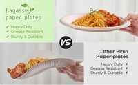 Assiettes jetables écologiques OEM en bagasse de canne à sucre biodégradables et compostables de forme carrée, ronde et ovale
