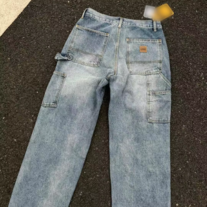 Groothandel Heren Baggy Denim Jeans Broek 100% Katoen Vervaagd Blauw Oversized Fit Hoge Taille Losse Rechte Gewassen Jeans Zomer Casual - Product Image 1