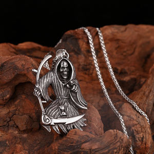 Collana con Ciondolo Teschio e Falce della Morte in Acciaio Inossidabile, Gioiello Gotico Punk alla Moda, Gioielleria Vintage da Uomo - Product Image 3