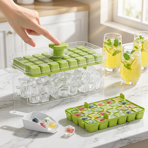 Bac à glaçons à ouverture facile avec bac de rangement, machine à glaçons de grande capacité (32-96 cubes) de qualité alimentaire avec couvercle et pelle pour bar à domicile - Product Image 4