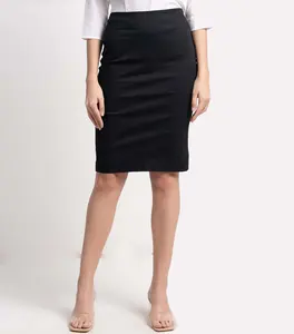 ZNA Cotton Poplin Stretch Pencil Skirt Black Classy Business Formal High Waist Office Skirts For Women
