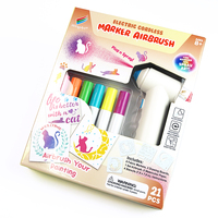 Kit de marqueur aérographe sans fil électrique, comprend 6 marqueurs jumbo, 4 pochoirs en plastique, 2 cartons, 6 papiers aquarelle