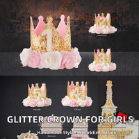 Couronne de fête d'anniversaire dorée rose scintillante pour enfant de 1 à 5 ans, en feutre à paillettes, pour usage intérieur/extérieur, fabriquée en Chine