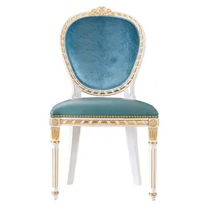 Foshan/Guangzhou furniture supplier for luxury classic dining room set white wooden blue velvet dining chairs