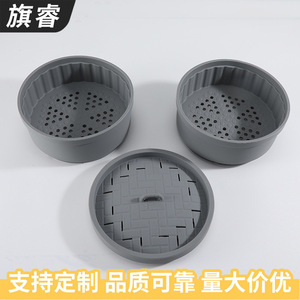 Silicone Steamer For Steamed Buns And Dumplings Round Compact With Lid Grey Color - Product Image 4