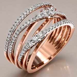 Anello a Più Strati con Zirconi Intrecciati per Donne, Elegante Gioiello da Dito in Oro Rosa alla Moda - Product Image 2