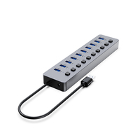Hub USB de 10 Puertos con Interruptores Individuales, 5Gbps USB 3.0, Alimentación por CC 12V 4A, Aluminio, Plug and Play para Computadoras Windows, Mac y Linux