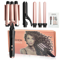 Set Alat Penata Rambut WAIKIL Custom Ceramic Coating Interchangeable Curling Iron 5 in 1 Triple LED Hair Curler Roller Hot Brush Comb