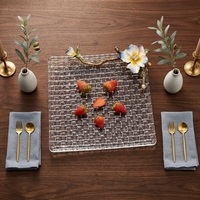 Plateau à fruits en verre transparent tissé à motif carré de luxe, plateau de service pour collations et desserts, décoration de table pour la maison