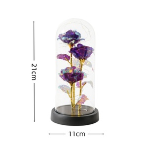 Rose in Foglia d'Oro in Cupola di Vetro con Luce LED 11*21cm, Lampada Rosa Iridescente Viola, Ornamento di Lusso per Arredamento Casa, Fornitura di Fabbrica - Product Image 6