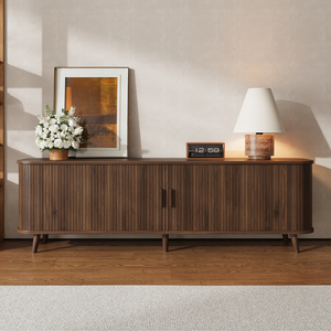 Meuble TV moderne 70 pouces pour téléviseurs 80 pouces, console multimédia pour salon avec rangement, pieds en bois massif - Product Image 3