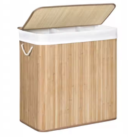 Panier à linge pliable en bambou 3 compartiments couvercle à clipser poignées en coton pour chambre salle de bain buanderie boîtes de rangement bacs