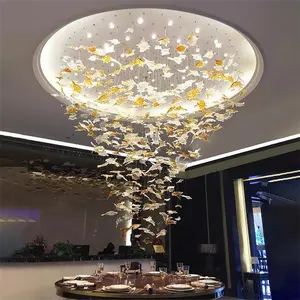 Hiện Đại Độc Đáo Lá Trong Suốt Amber Glass Chandelier Nhà Hàng Luxury Long Leaf Đèn Chùm Cho Khách Sạn Sảnh Cầu Thang