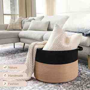 Large Cotton Rope Blanket Basket 22" X 22" X 14" Woven Rope Bin for Storage Kids Dog Toy Storage <b>Box</b> Organizer Bins - Product Image 2