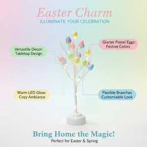 Árbol de Huevos de Pascua para Mesa, Decoraciones de Árbol de Perlas con Huevos Colgantes y Luces de Cadena para Decoración de Hogar, Fiestas, Bodas y Días Festivos - Product Image 4