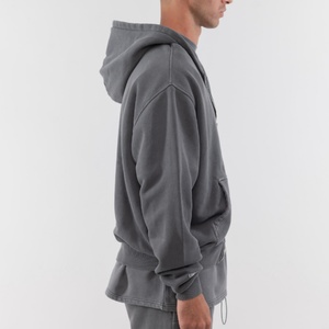 Sweat à capuche gris clair en molleton bouclette pour homme, 100 % coton, couleur unie, lavage vintage personnalisé, saison hiver, fermeture éclair, écologique, vente en gros - Product Image 3