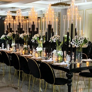 9 Arms Handmade Heat-Resistant Crystal Glass <strong>Candelabra</strong> in <strong>Black</strong> and Clear for Wedding and Christmas Table Centerpieces - Product Image 1