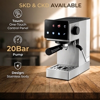 Machine à expresso italienne classique semi-automatique intelligente avec écran tactile couleur, 20 bars, multifonctionnelle, en acier inoxydable, 12 tasses, pour la maison