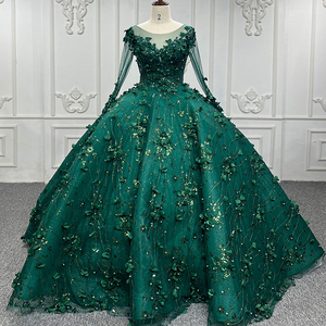Robe de soirée longue en mousseline de soie Jancember 9838-1, couleur verte, luxueuse, à fleurs, manches longues, sexy, taille plus, pour les fêtes et les événements formels - Product Image 2