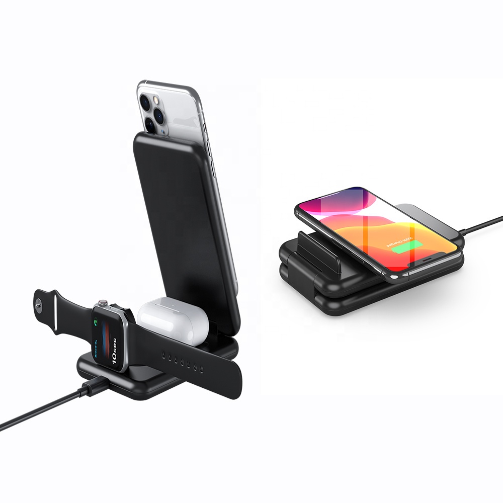 Новинка 2021, 15 Вт, быстрая зарядка, держатель для мобильного телефона Qi 3 в 1, беспроводная зарядная станция, складная зарядная док-станция, подставка для сотового телефона