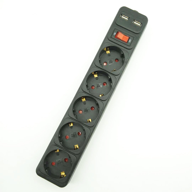 Schuko Plug 5 Outlets Electric Power Strip USB Extension Socket With Surge protection