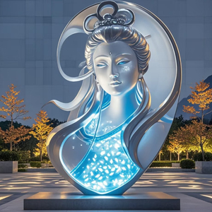 Tác phẩm điêu khắc nghệ thuật ngoài trời bằng thép không gỉ, thiết kế cảnh quan hiện đại, điêu khắc đá phát sáng lớn do nghệ sĩ điêu khắc đá hiện đại thực hiện - Product Image 5