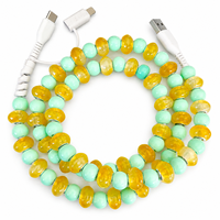 Câble de charge perlé citron menthe 3-en-1 USB Type C multi-connecteur, accessoire de mode aux couleurs estivales fraîches