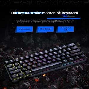 Nuevo <span class=keywords><strong>Teclado</strong></span> Mecánico con Cable de 61 <span class=keywords><strong>Teclas</strong></span>, Eje Rojo, USB-C, Retroiluminado, Resistente a Derrames, Accesorios <span class=keywords><strong>para</strong></span> Juegos de Escritorio - Product Image 2