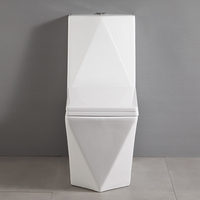 Toilette monobloc en céramique durable, allongée, à siphon moderne, blanc brillant avec couvercle de siège de toilette à fermeture douce