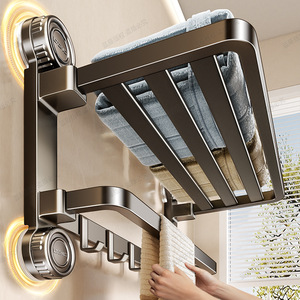 Blue Vine Gunmetal Gray Suction Cup Towel Rack 4 Bars Foldable Wall Mounted Bathroom Storage Shelf Set - Product Image 2