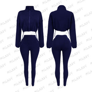 2025 Herbst Neue Legere Damen 2-Teiliges Set Reißverschluss Crop Top Jacke und Leggings Set Damenbekleidung Outfits Passendes Lounge Set - Product Image 5