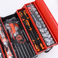 Coffret d'outils de réparation automobile OEM en acier au carbone, 85 pièces, pliable à trois couches, avec clé à cliquet et mallette rigide orange