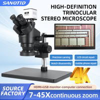 Microscope stéréoscopique trinoculaire SANQTID TD-745P-4KHU 7-45X 4K pour réparation de PCB de téléphone portable, mise au point manuelle, électrique, avec indice de protection IP55