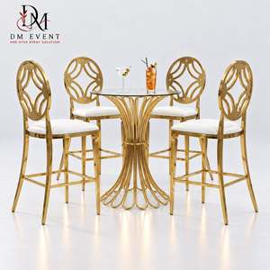 DM EVENT <b>Stainless</b> <b>Steel</b> Cocktail <b>Table</b> with Gold Frame and Tempered Glass <b>Top</b> for Hotel Events - Product Image 1