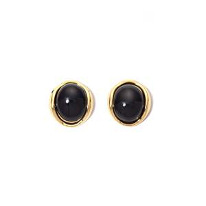 Fashion <b>Stud</b> <b>Earrings</b> 316L Stainless Steel PVD Gold Plating <b>Black</b> Stone Round Design - Product Image 1