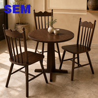 Tables et chaises de restaurant vintage en bois massif SEM, style antique, ensemble de table à manger pour café commercial, 4 chaises