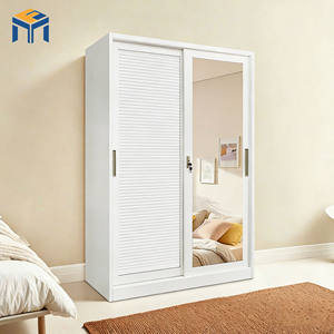 Nuovo Design <span class=keywords><strong>Armadio</strong></span> Scorrevole in Acciaio Goffrato con <span class=keywords><strong>Specchio</strong></span> Intero, <span class=keywords><strong>Armadio</strong></span> Metallico con Serratura per Camera da Letto - Product Image 1
