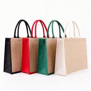 Eco-Friendly Custom Logo <b>Reusable</b> Colourful Burlap <b>Shopping</b> <b>Bag</b> Canvas Tote Jute <b>Bags</b> Wholesale - Product Image 1