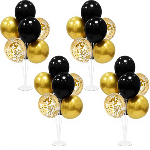 Centros <span class=keywords><strong>de</strong></span> Mesa <span class=keywords><strong>de</strong></span> Plástico y Goma con Soporte <span class=keywords><strong>para</strong></span> <span class=keywords><strong>Globos</strong></span>, Color Negro y Dorado, Juego <span class=keywords><strong>de</strong></span> 4 <span class=keywords><strong>para</strong></span> Fiestas <span class=keywords><strong>de</strong></span> <span class=keywords><strong>Cumpleaños</strong></span> <span class=keywords><strong>de</strong></span> Hombres y Mujeres, Nochevieja - Product Image 1