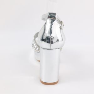 Eleganti <span class=keywords><strong>Tacchi</strong></span> <span class=keywords><strong>con</strong></span> Plateau in <span class=keywords><strong>Argento</strong></span> e Strass per Donna, <span class=keywords><strong>con</strong></span> Cinturino alla Caviglia, Ideali per Feste e Matrimoni - Product Image 4