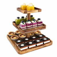 Plateau à cupcakes carré à plusieurs niveaux en bois d'acacia, sans BPA, écologique, fabrication directe OEM ODM, pour traiteur, banquet, buffet, pâtisserie