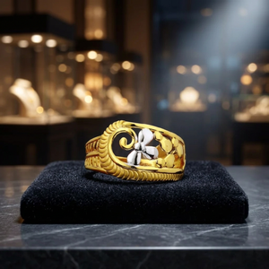Anillo de Oro de Lujo con Diseño Floral, Patrón de Filigrana Texturizado Clásico, Unisex, para Boda, Compromiso o Uso Diario - Product Image 2