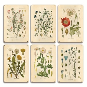 Juego de Letreros Metálicos Botánicos, Decoración de Pared Retro con Flores y Plantas para Jardín o Casa de Campo - Product Image 1
