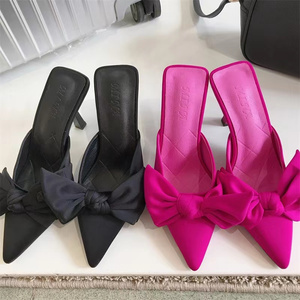 Fashion Heels Sexy Pointed Toe Party Dress Pump Slip-On Size 35-43 Butterfly-Knot Decoration Women High Heel Slippers - Product Image 2