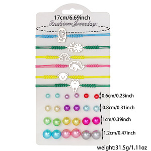 Ensemble de bijoux fantaisie, bracelets tressés colorés avec pendentifs de dessins animés et boucles d'oreilles en imitation perle pour femmes et filles - Product Image 4