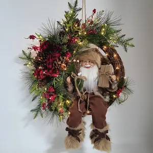 LED ışıklı Garland oturma noel noel baba oyuncaklar çelenk ile 45CM noel ağacı süsler asılı noel baba figürler bebek